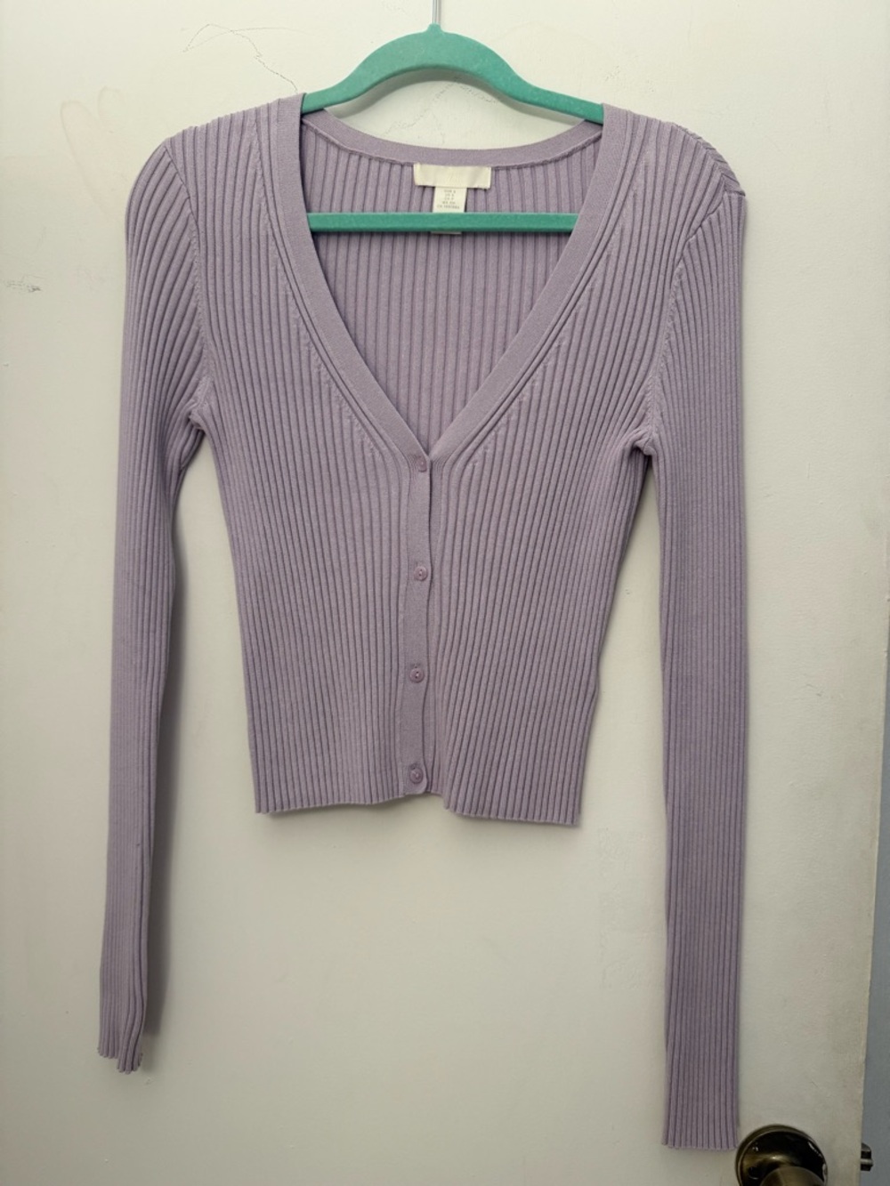 H&M Ribbed V-Neck Button Cardigan - Light Lavender - Picture 2 of 4